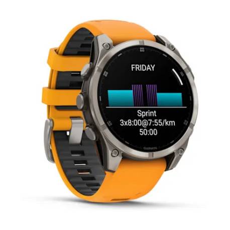 Ceas GARMIN fēnix 8 – 47mm, AMOLED Sapphire, Titan, curea din silicon Spark Orange/Graphite